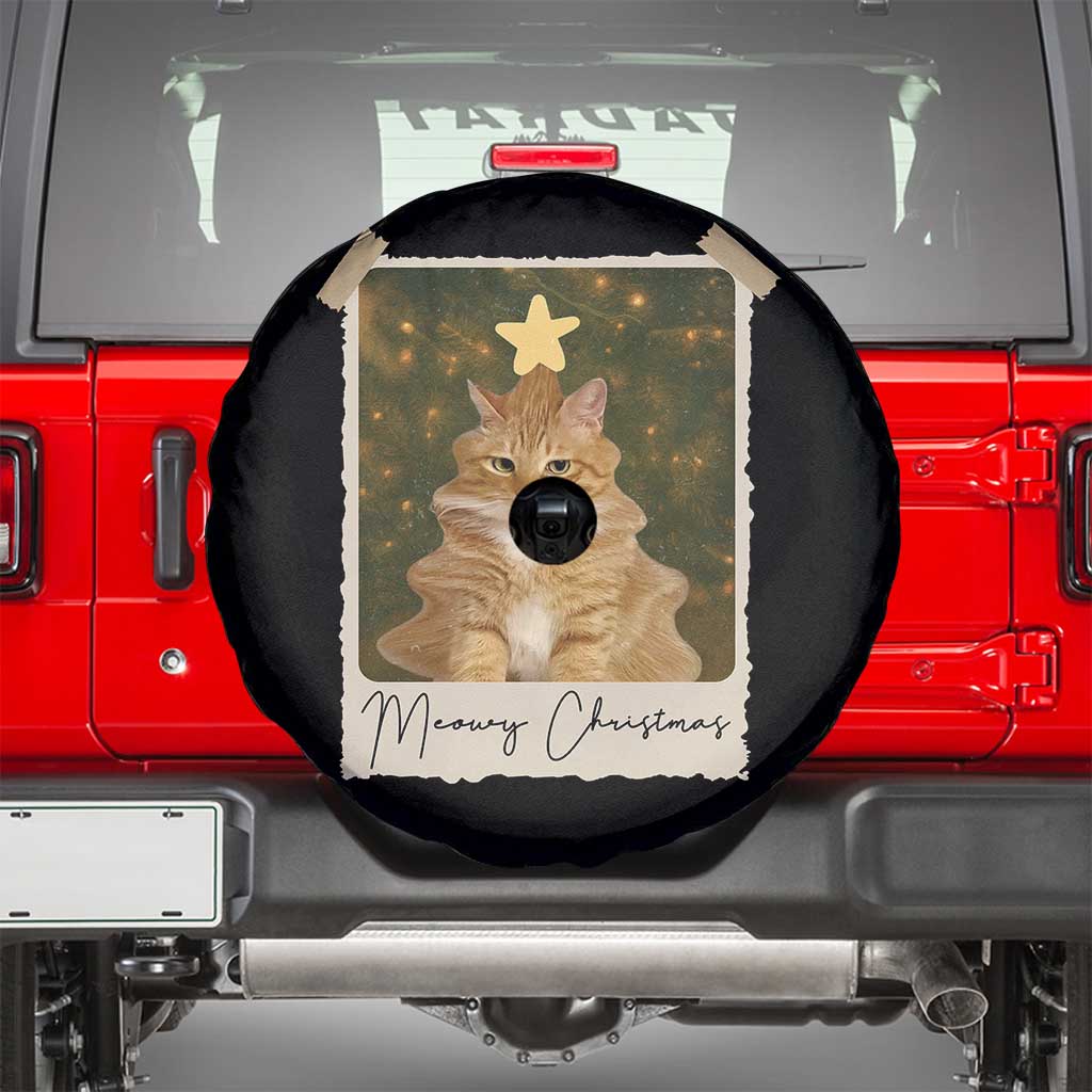 Meowy Christmas Spare Tire Cover Funny Cat Xmas Tree Retro Vintage Photo TS10 Black Print Your Wear