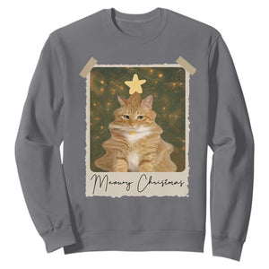 Meowy Christmas Sweatshirt Funny Cat Xmas Tree Retro Vintage Photo TS10 Charcoal Print Your Wear