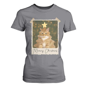 Meowy Christmas T Shirt For Women Funny Cat Xmas Tree Retro Vintage Photo - Print Your Wear