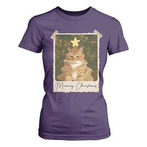 Meowy Christmas T Shirt For Women Funny Cat Xmas Tree Retro Vintage Photo - Print Your Wear