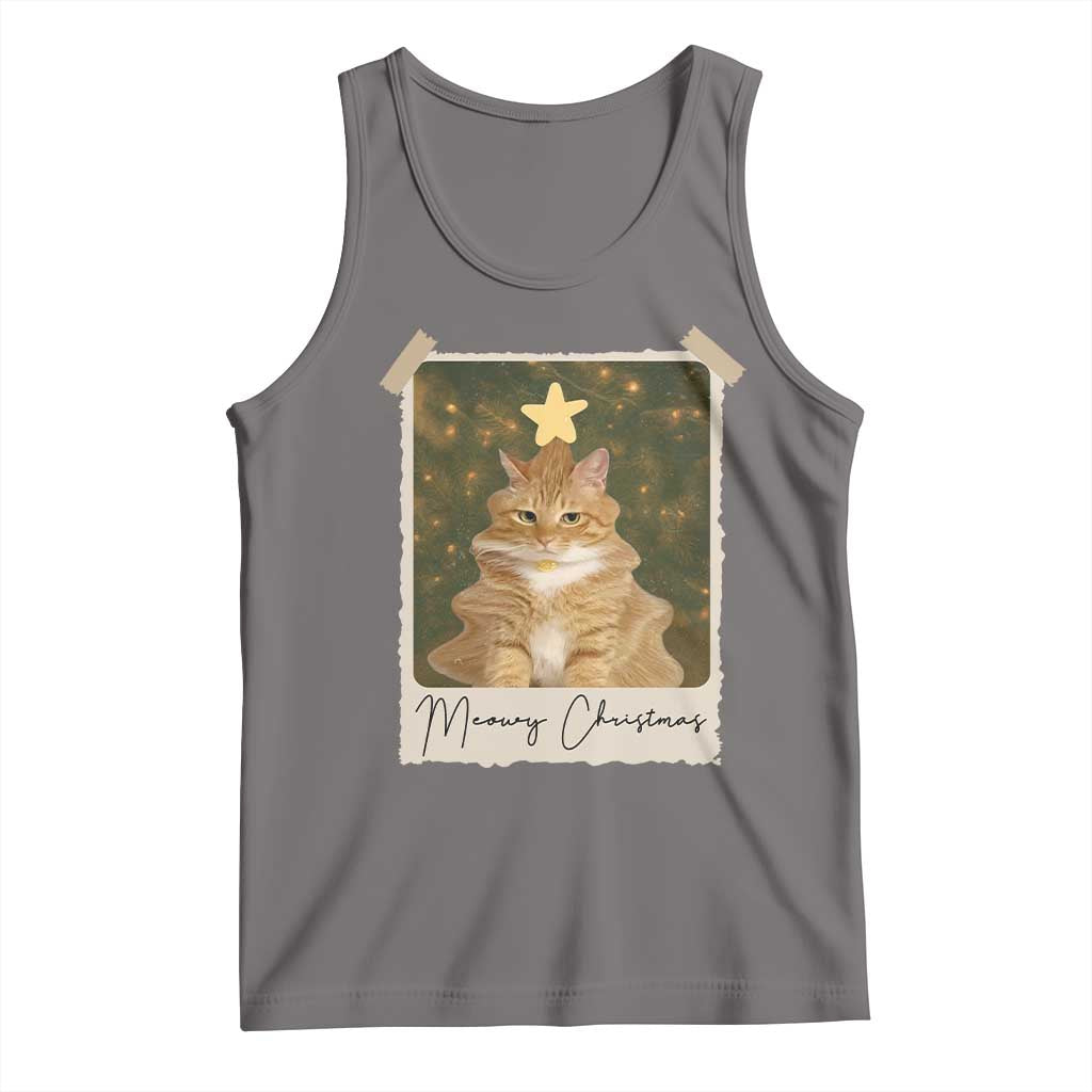 Meowy Christmas Tank Top Funny Cat Xmas Tree Retro Vintage Photo TS10 Deep Heather Print Your Wear