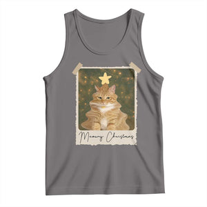Meowy Christmas Tank Top Funny Cat Xmas Tree Retro Vintage Photo TS10 Deep Heather Print Your Wear