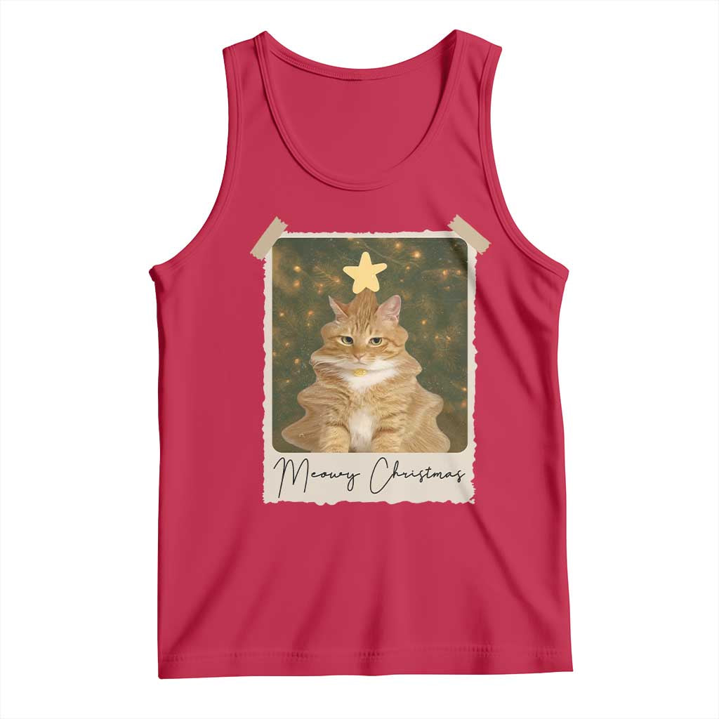Meowy Christmas Tank Top Funny Cat Xmas Tree Retro Vintage Photo TS10 Red Print Your Wear