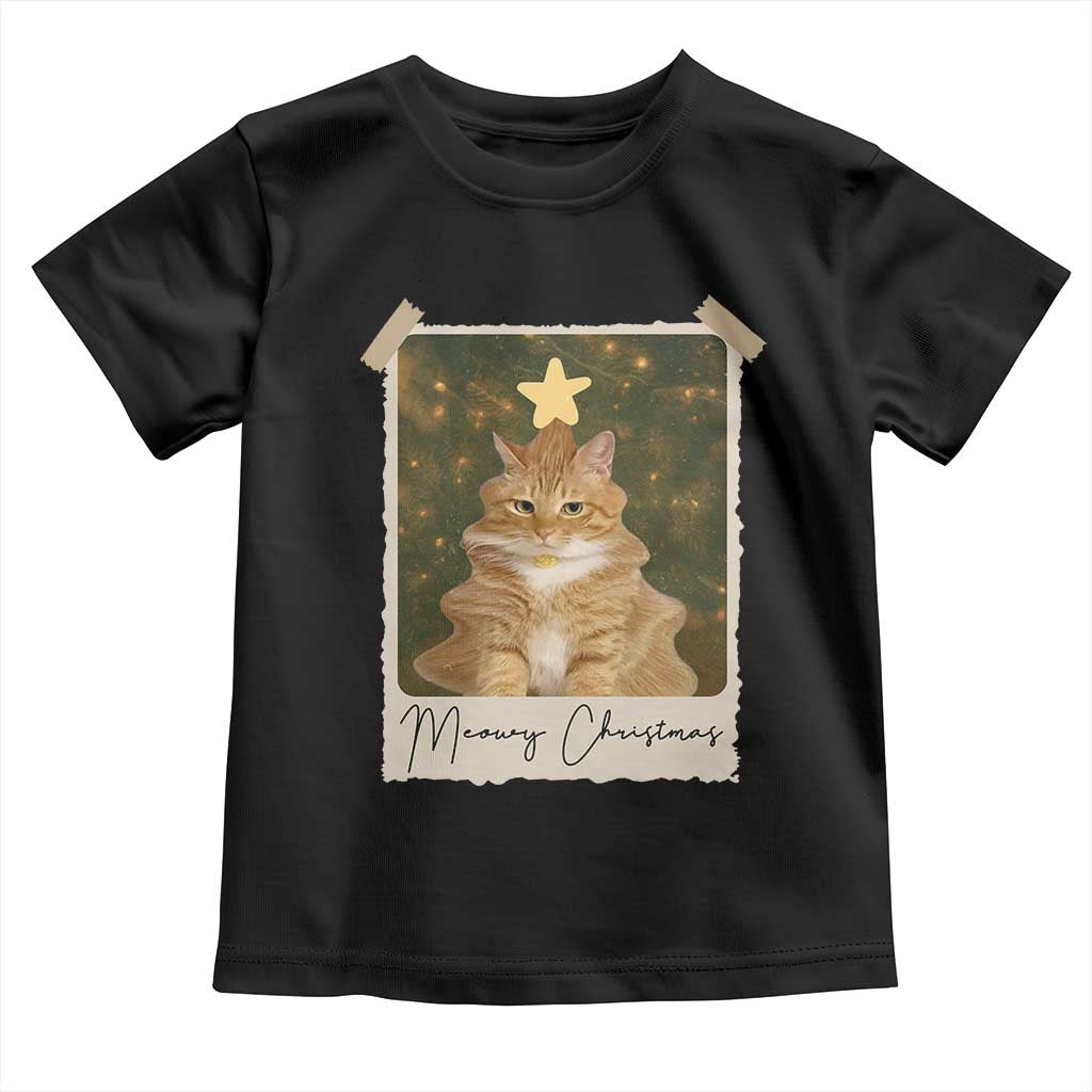 Meowy Christmas Toddler T Shirt Funny Cat Xmas Tree Retro Vintage Photo TS10 Black Print Your Wear