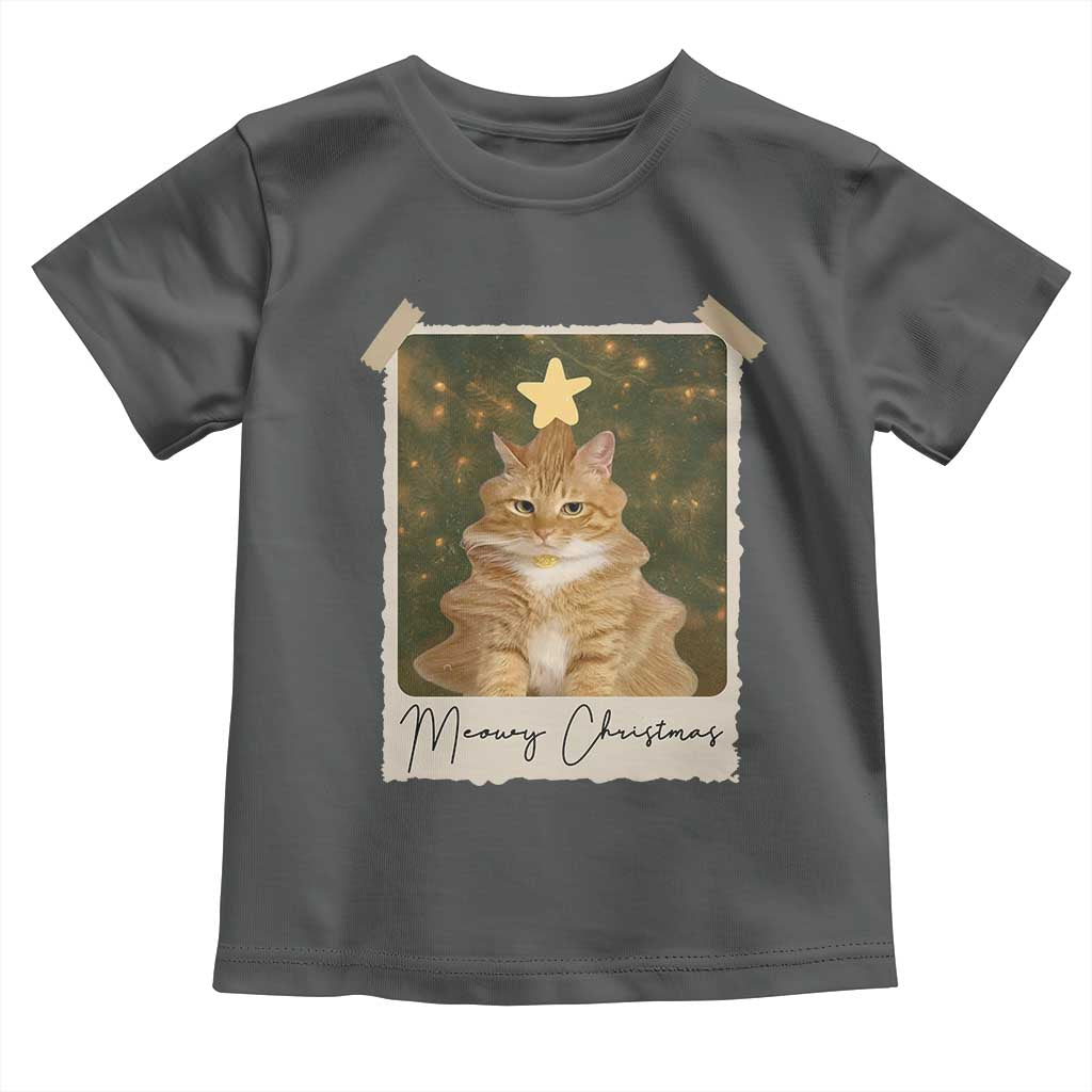 Meowy Christmas Toddler T Shirt Funny Cat Xmas Tree Retro Vintage Photo TS10 Dark Heather Print Your Wear