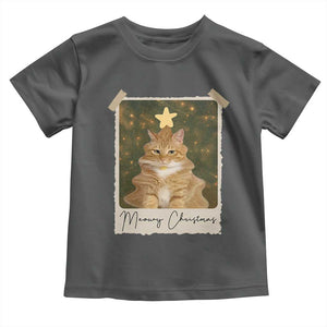 Meowy Christmas Toddler T Shirt Funny Cat Xmas Tree Retro Vintage Photo TS10 Dark Heather Print Your Wear