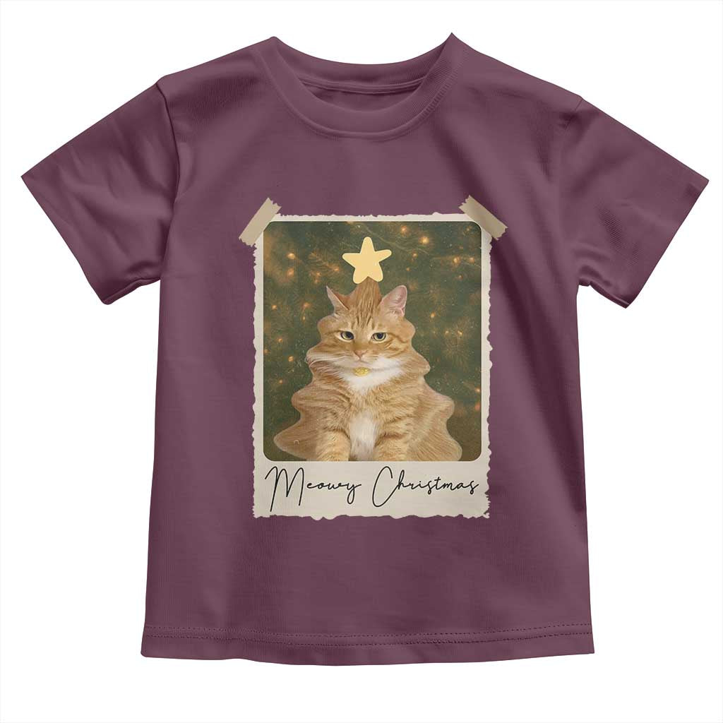 Meowy Christmas Toddler T Shirt Funny Cat Xmas Tree Retro Vintage Photo TS10 Maroon Print Your Wear