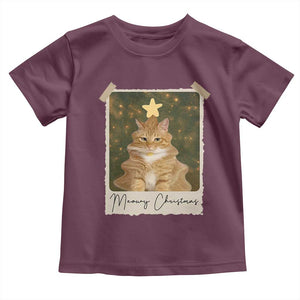 Meowy Christmas Toddler T Shirt Funny Cat Xmas Tree Retro Vintage Photo TS10 Maroon Print Your Wear