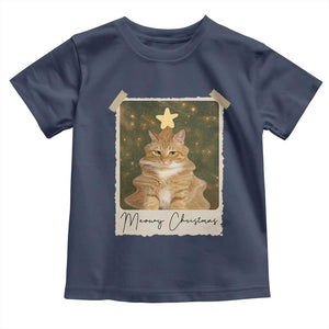 Meowy Christmas Toddler T Shirt Funny Cat Xmas Tree Retro Vintage Photo TS10 Navy Print Your Wear