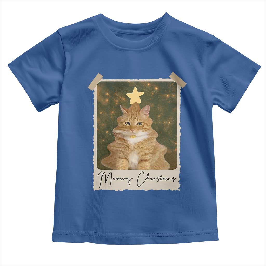 Meowy Christmas Toddler T Shirt Funny Cat Xmas Tree Retro Vintage Photo TS10 Royal Blue Print Your Wear