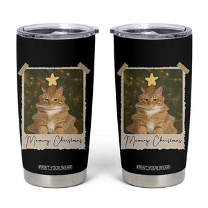 Meowy Christmas Tumbler Cup Funny Cat Xmas Tree Retro Vintage Photo TS10 Black Print Your Wear