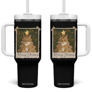 Meowy Christmas Tumbler With Handle Funny Cat Xmas Tree Retro Vintage Photo TS10 One Size: 40 oz Black Print Your Wear