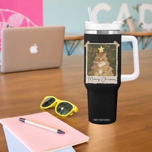 Meowy Christmas Tumbler With Handle Funny Cat Xmas Tree Retro Vintage Photo TS10 Print Your Wear