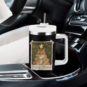 Meowy Christmas Tumbler With Handle Funny Cat Xmas Tree Retro Vintage Photo TS10 Print Your Wear