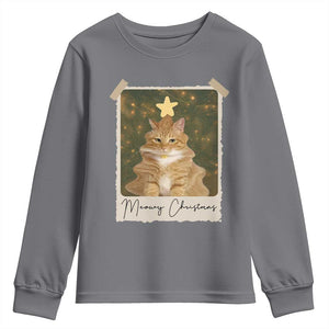 Meowy Christmas Youth Sweatshirt Funny Cat Xmas Tree Retro Vintage Photo TS10 Charcoal Print Your Wear