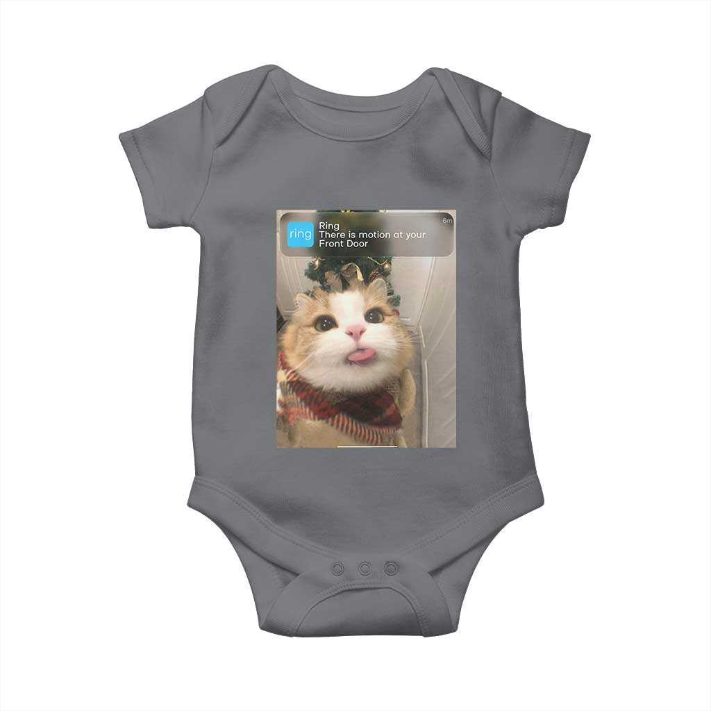 Funny Cat Christmas Baby Onesie Ring There is Motion at Your Front Door Meme Xmas Tree TS10 Charcoal Print Your Wear