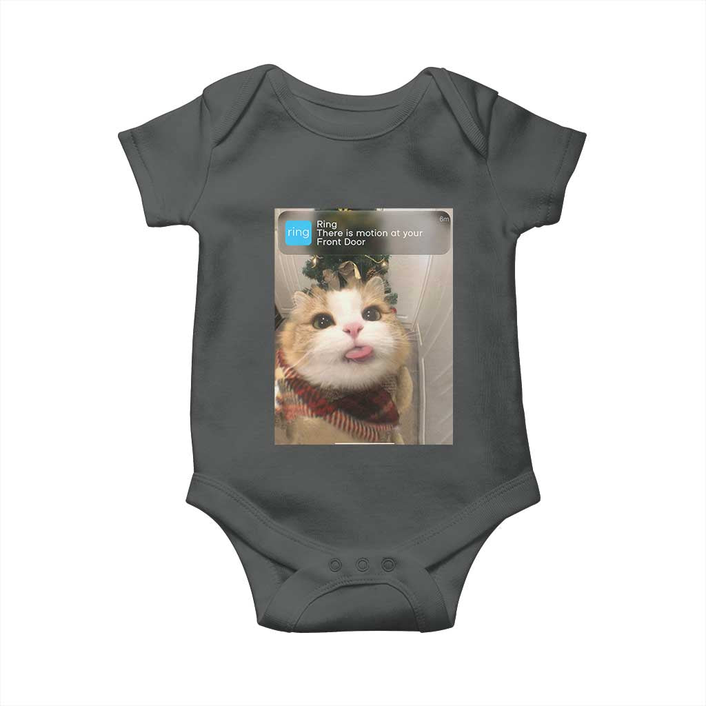 Funny Cat Christmas Baby Onesie Ring There is Motion at Your Front Door Meme Xmas Tree TS10 Dark Heather Print Your Wear