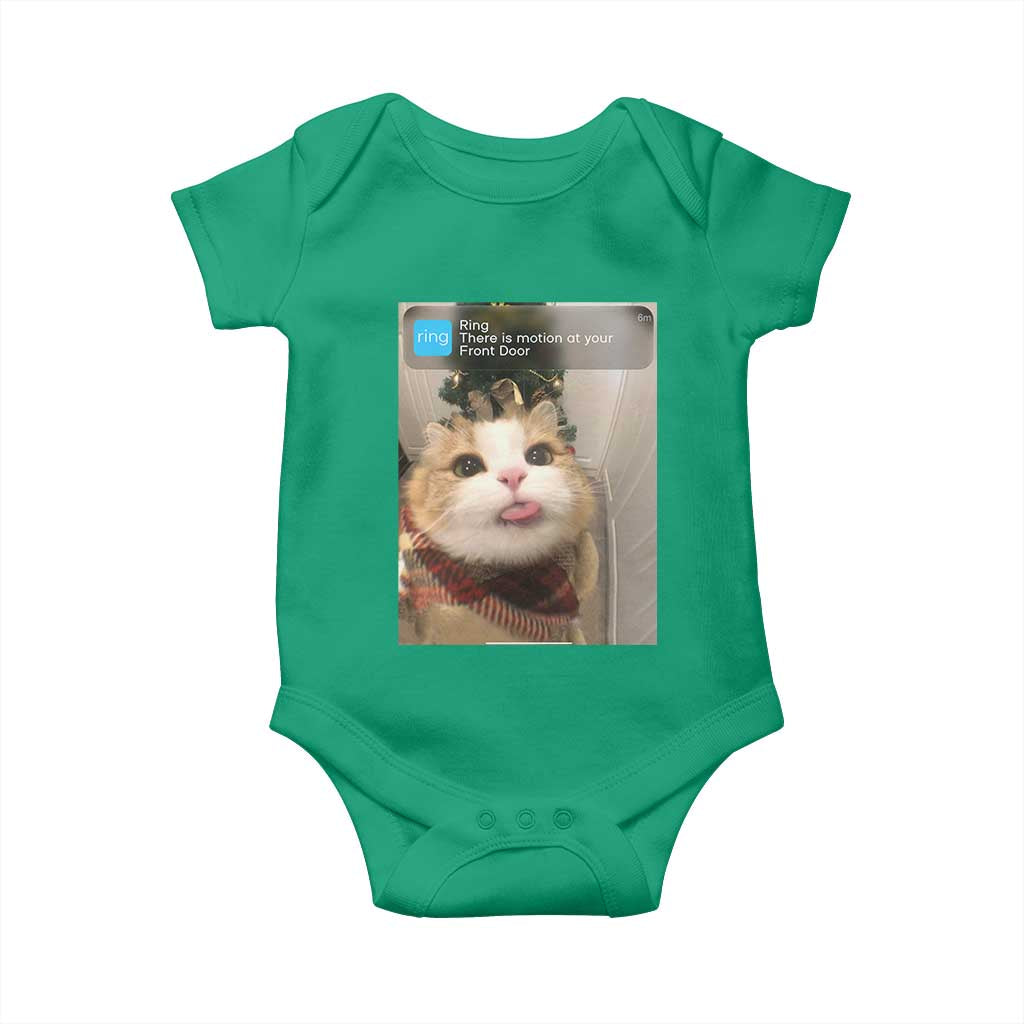 Funny Cat Christmas Baby Onesie Ring There is Motion at Your Front Door Meme Xmas Tree TS10 Irish Green Print Your Wear