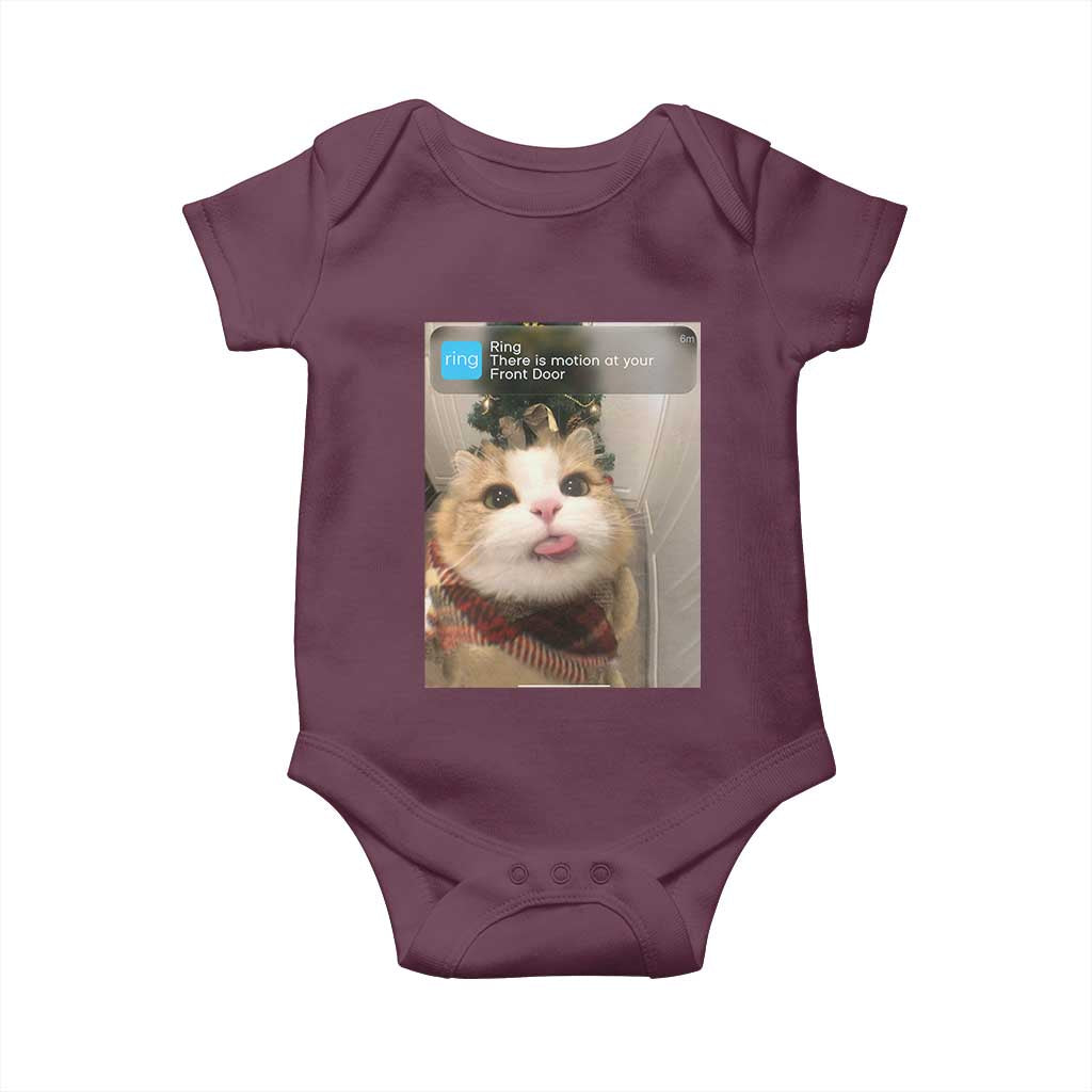 Funny Cat Christmas Baby Onesie Ring There is Motion at Your Front Door Meme Xmas Tree TS10 Maroon Print Your Wear