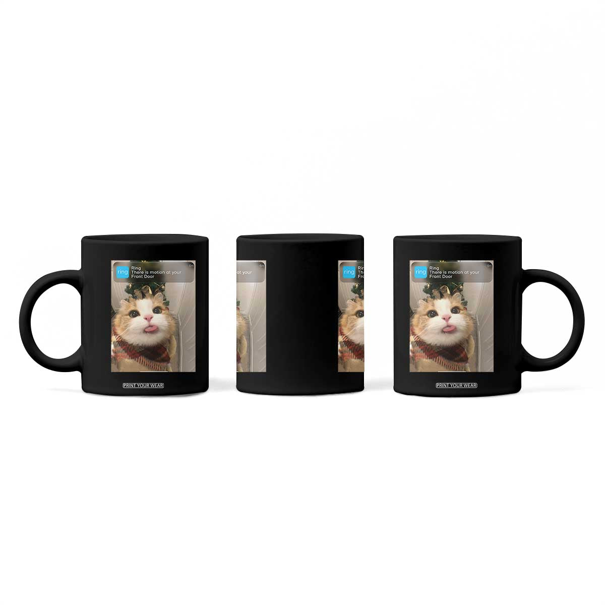 Funny Cat Christmas Coffee Mug Ring There is Motion at Your Front Door Meme Xmas Tree TS10 Print Your Wear
