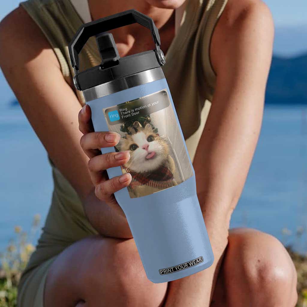 Funny Cat Christmas Flip Straw Tumbler Ring There is Motion at Your Front Door Meme Xmas Tree TS10 One Size: 30 oz Light Blue Print Your Wear