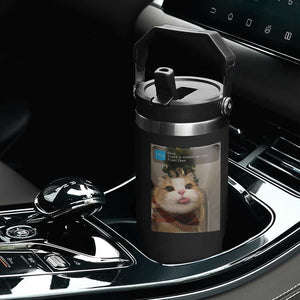 Funny Cat Christmas Flip Straw Tumbler Ring There is Motion at Your Front Door Meme Xmas Tree TS10 Print Your Wear