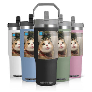 Funny Cat Christmas Flip Straw Tumbler Ring There is Motion at Your Front Door Meme Xmas Tree TS10 Print Your Wear