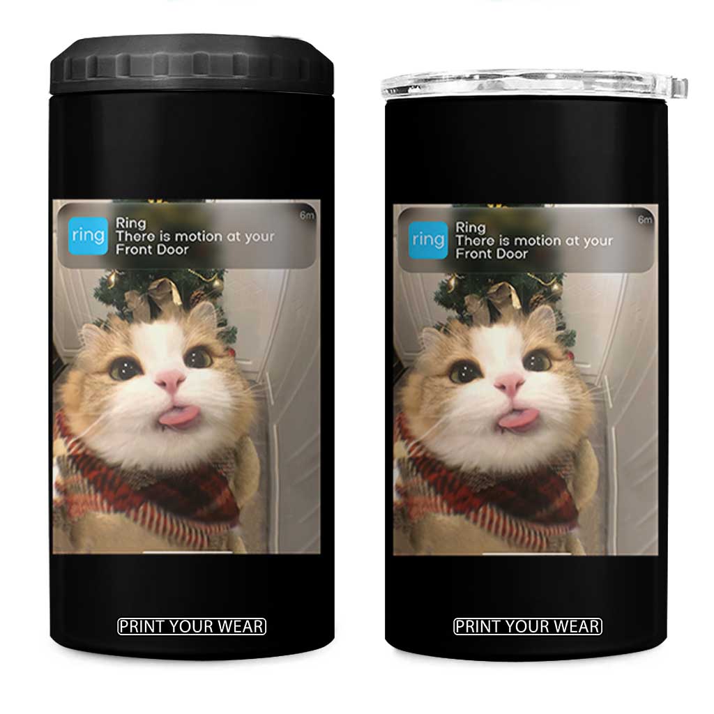 Funny Cat Christmas 4 in 1 Can Cooler Tumbler Ring There is Motion at Your Front Door Meme Xmas Tree TS10 One Size: 16 oz Black Print Your Wear