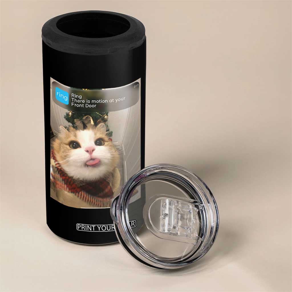Funny Cat Christmas 4 in 1 Can Cooler Tumbler Ring There is Motion at Your Front Door Meme Xmas Tree TS10 Print Your Wear