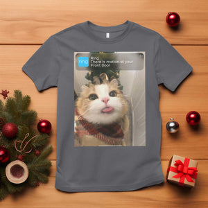 Funny Cat Christmas T Shirt Ring There is Motion at Your Front Door Meme Xmas Tree TS10 Charcoal Print Your Wear
