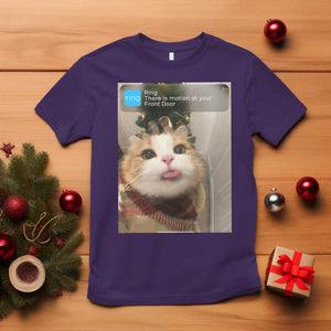 Funny Cat Christmas T Shirt Ring There is Motion at Your Front Door Meme Xmas Tree TS10 Purple Print Your Wear