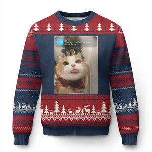 Funny Cat Xmas Ugly Christmas Sweater Ring There is Motion at Your Front Door Meme Xmas Tree TS10 Navy Red Print Your Wear