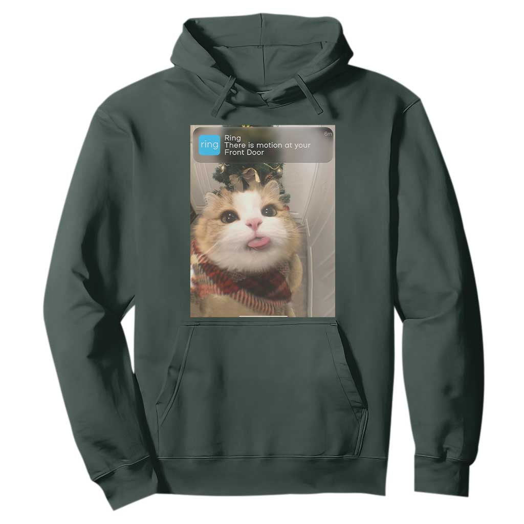 Funny Cat Christmas Hoodie Ring There is Motion at Your Front Door Meme Xmas Tree TS10 Dark Forest Green Print Your Wear