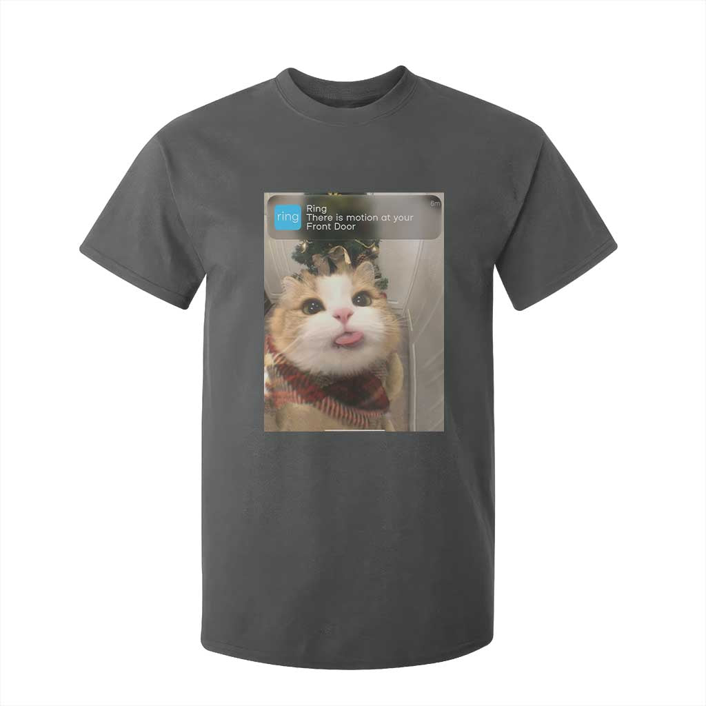Funny Cat Christmas T Shirt For Kid Ring There is Motion at Your Front Door Meme Xmas Tree TS10 Dark Heather Print Your Wear