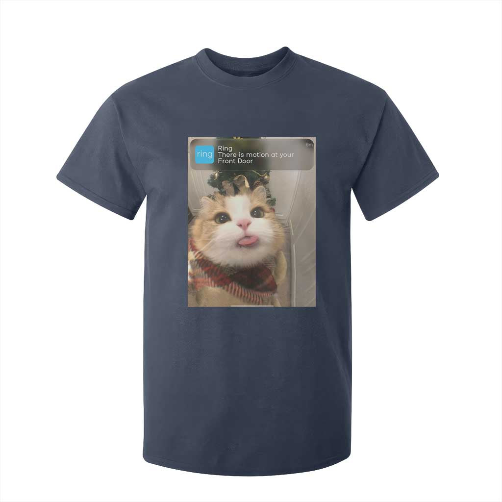 Funny Cat Christmas T Shirt For Kid Ring There is Motion at Your Front Door Meme Xmas Tree TS10 Navy Print Your Wear