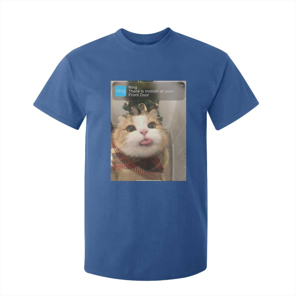 Funny Cat Christmas T Shirt For Kid Ring There is Motion at Your Front Door Meme Xmas Tree TS10 Royal Blue Print Your Wear