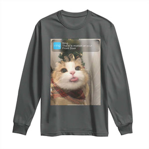 Funny Cat Christmas Long Sleeve Shirt Ring There is Motion at Your Front Door Meme Xmas Tree TS10 Dark Heather Print Your Wear