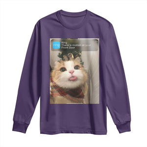 Funny Cat Christmas Long Sleeve Shirt Ring There is Motion at Your Front Door Meme Xmas Tree TS10 Purple Print Your Wear