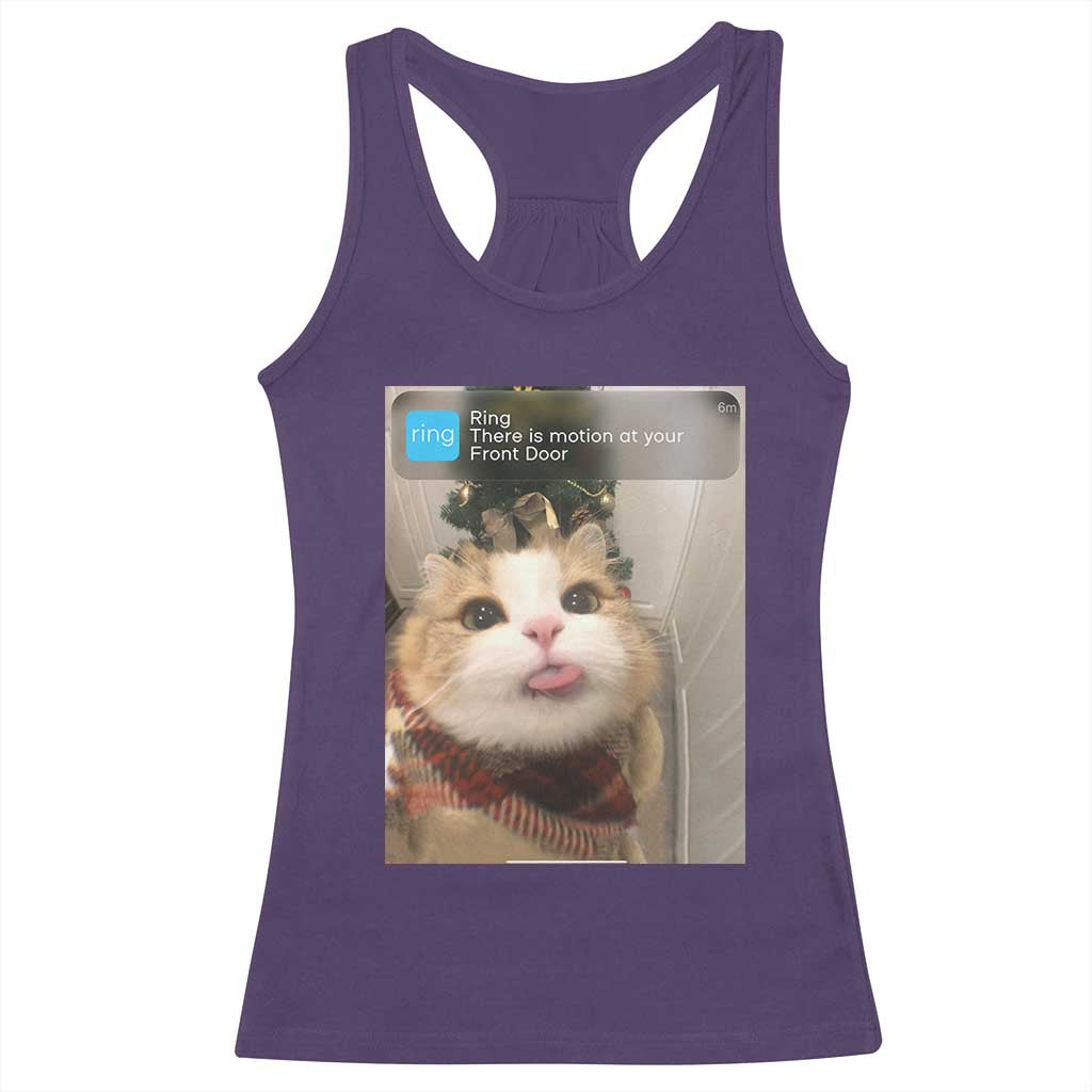 Funny Cat Christmas Racerback Tank Top Ring There is Motion at Your Front Door Meme Xmas Tree TS10 Purple Print Your Wear