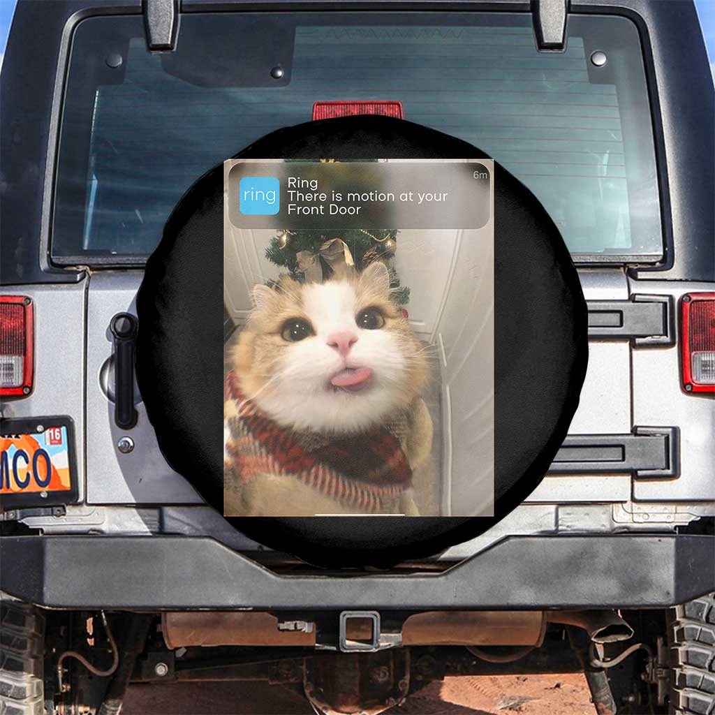 Funny Cat Christmas Spare Tire Cover Ring There is Motion at Your Front Door Meme Xmas Tree TS10 No hole Black Print Your Wear