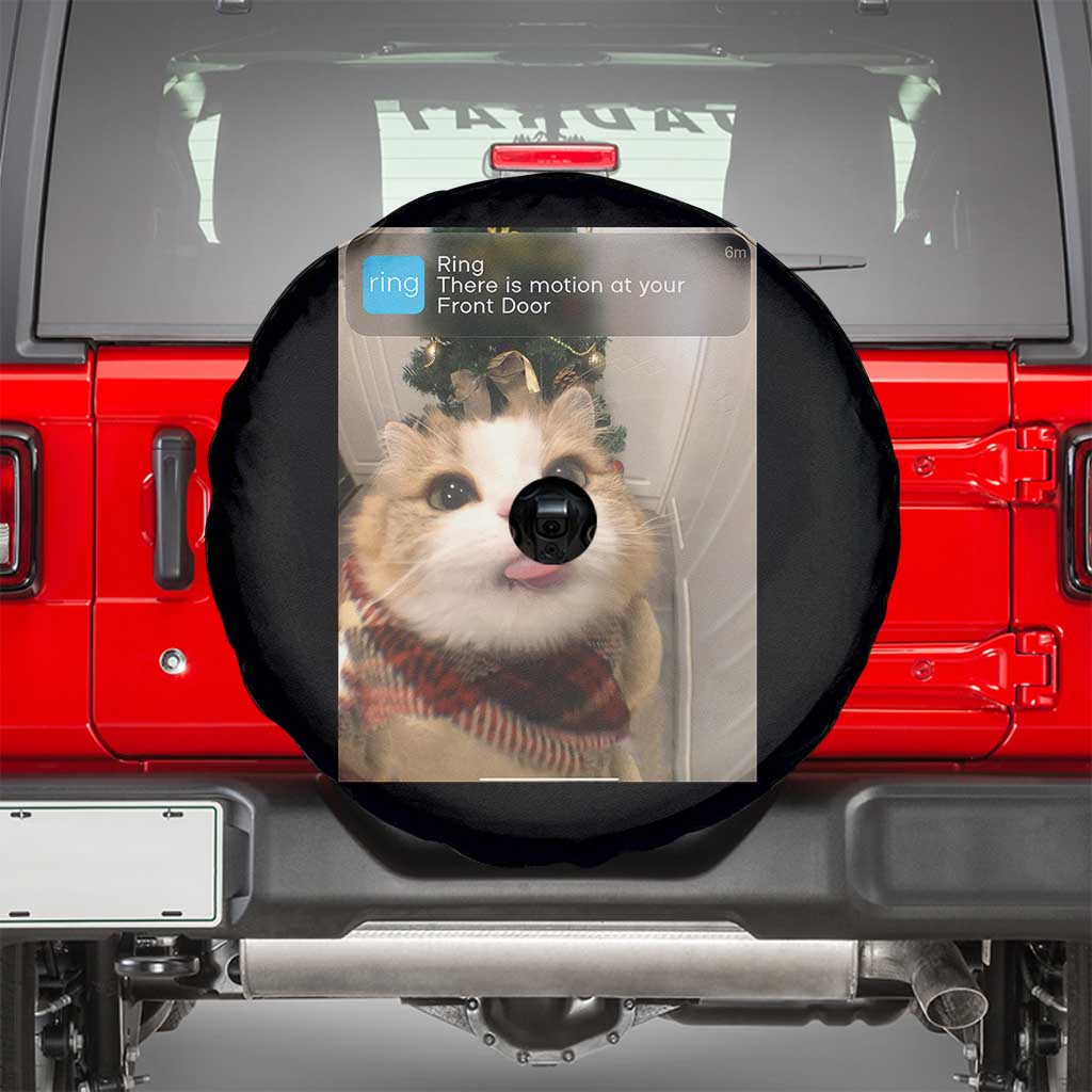 Funny Cat Christmas Spare Tire Cover Ring There is Motion at Your Front Door Meme Xmas Tree TS10 Black Print Your Wear