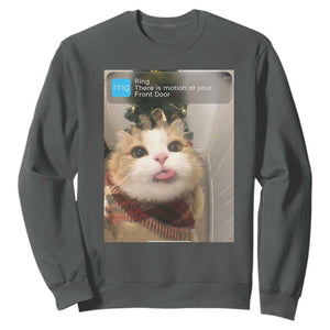 Funny Cat Christmas Sweatshirt Ring There is Motion at Your Front Door Meme Xmas Tree TS10 Dark Heather Print Your Wear