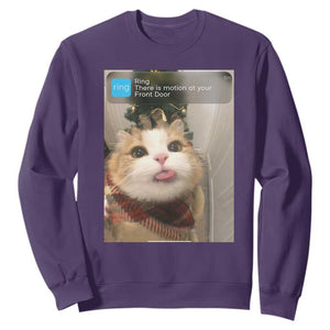 Funny Cat Christmas Sweatshirt Ring There is Motion at Your Front Door Meme Xmas Tree TS10 Purple Print Your Wear