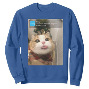 Funny Cat Christmas Sweatshirt Ring There is Motion at Your Front Door Meme Xmas Tree TS10 Royal Blue Print Your Wear