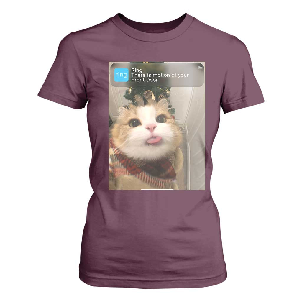 Funny Cat Christmas T Shirt For Women Ring There is Motion at Your Front Door Meme Xmas Tree - Print Your Wear