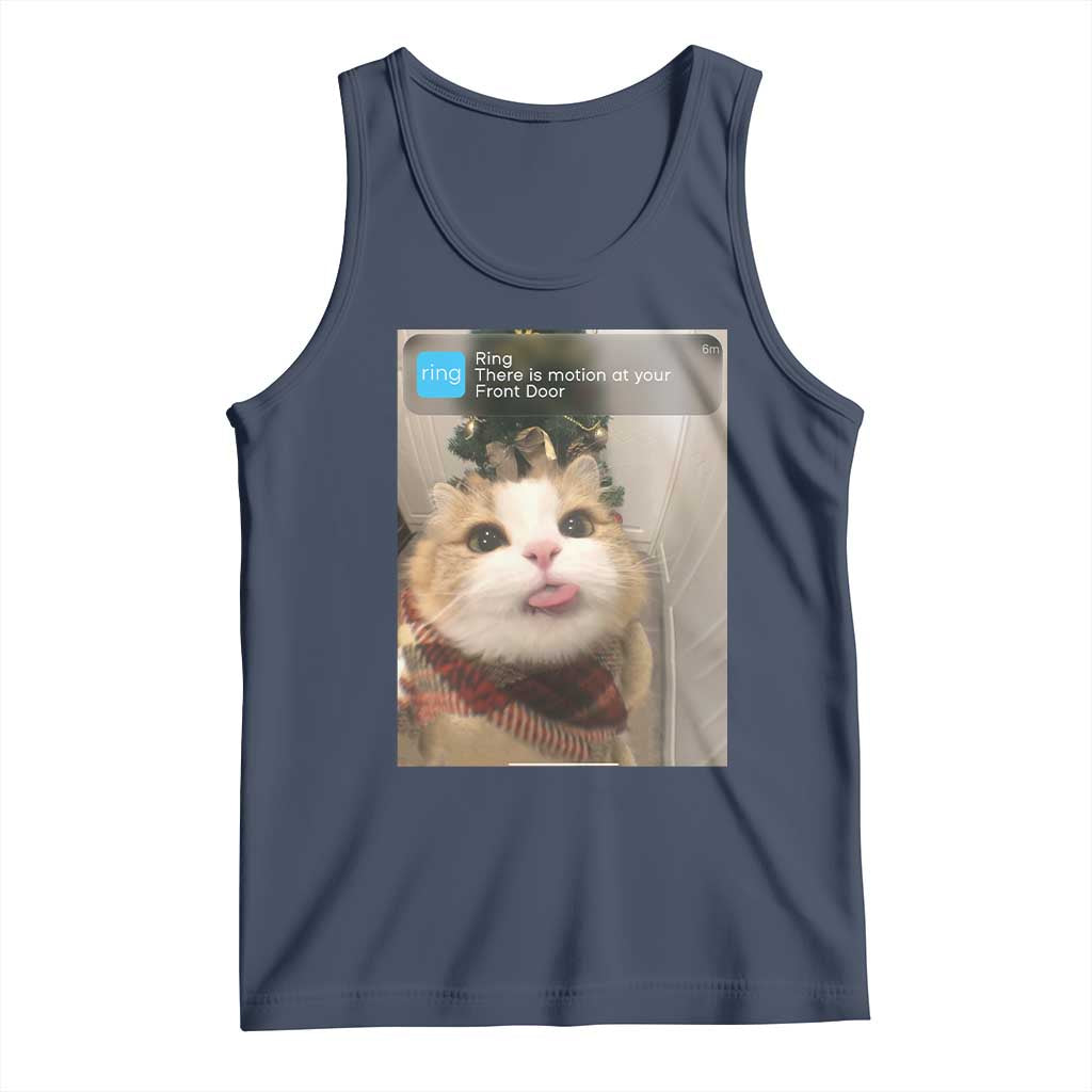 Funny Cat Christmas Tank Top Ring There is Motion at Your Front Door Meme Xmas Tree TS10 Navy Print Your Wear