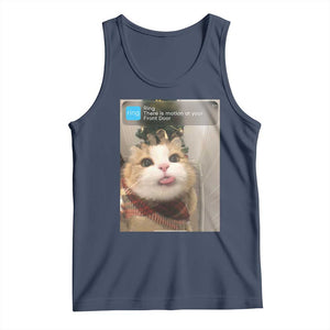 Funny Cat Christmas Tank Top Ring There is Motion at Your Front Door Meme Xmas Tree TS10 Navy Print Your Wear