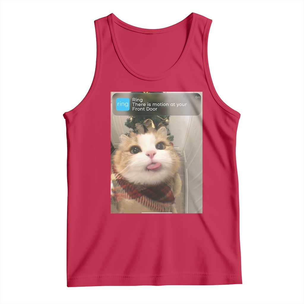 Funny Cat Christmas Tank Top Ring There is Motion at Your Front Door Meme Xmas Tree TS10 Red Print Your Wear