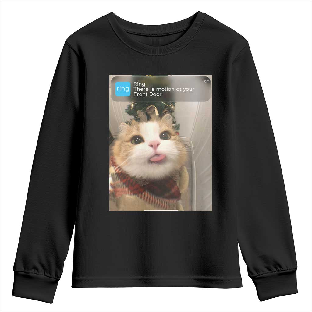 Funny Cat Christmas Youth Sweatshirt Ring There is Motion at Your Front Door Meme Xmas Tree - Print Your Wear