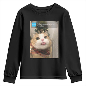 Funny Cat Christmas Youth Sweatshirt Ring There is Motion at Your Front Door Meme Xmas Tree TS10 Black Print Your Wear